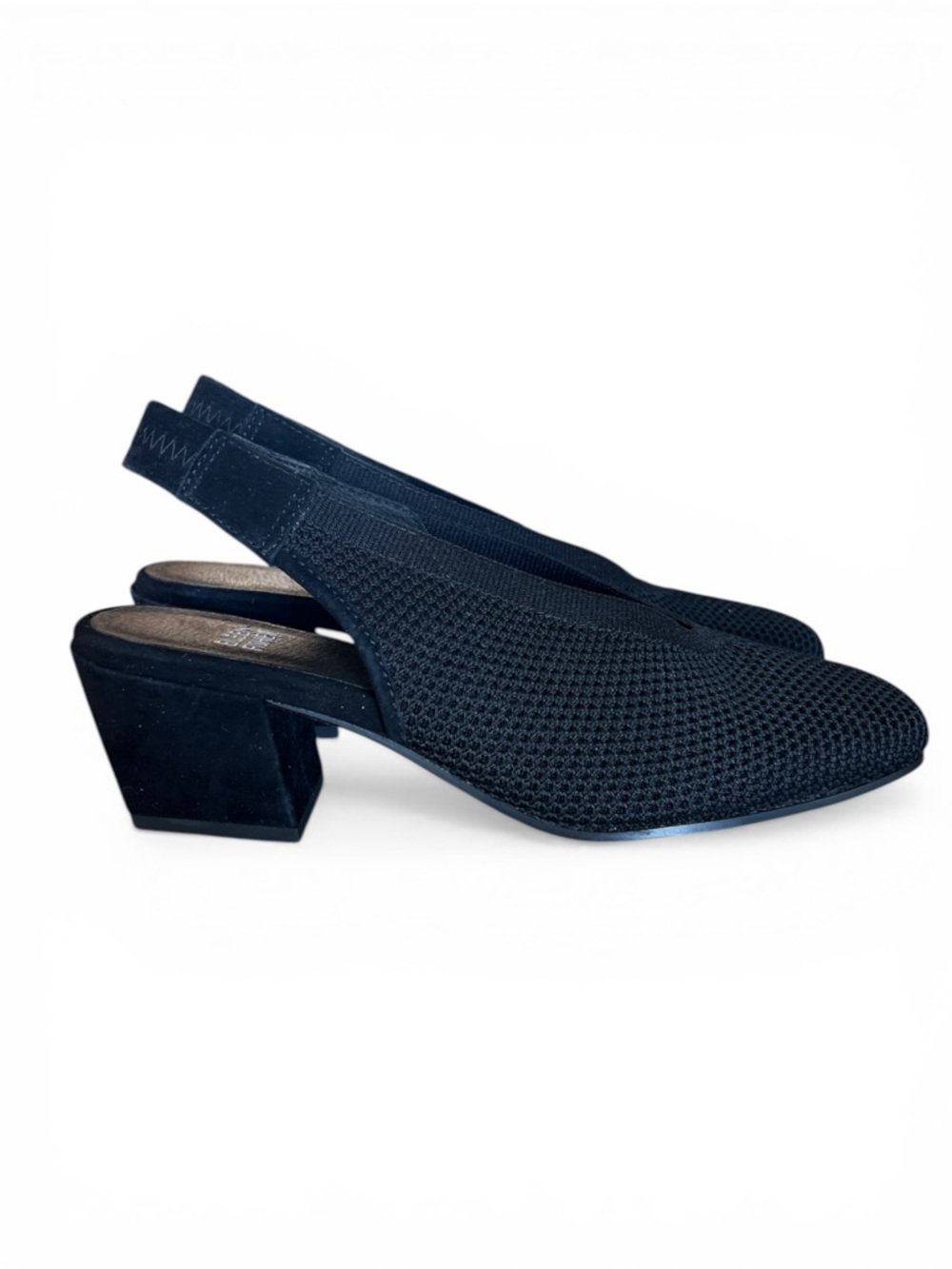 New in Box Eileen Fisher Black Knit Slingback Block Heel Pumps